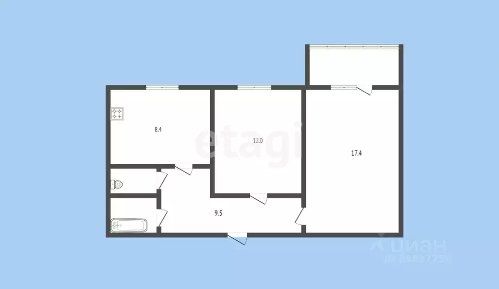 2-к кв. Карачаево-Черкесия, Черкесск ул. Космонавтов, 82 (51.8 м) - Фото 1
