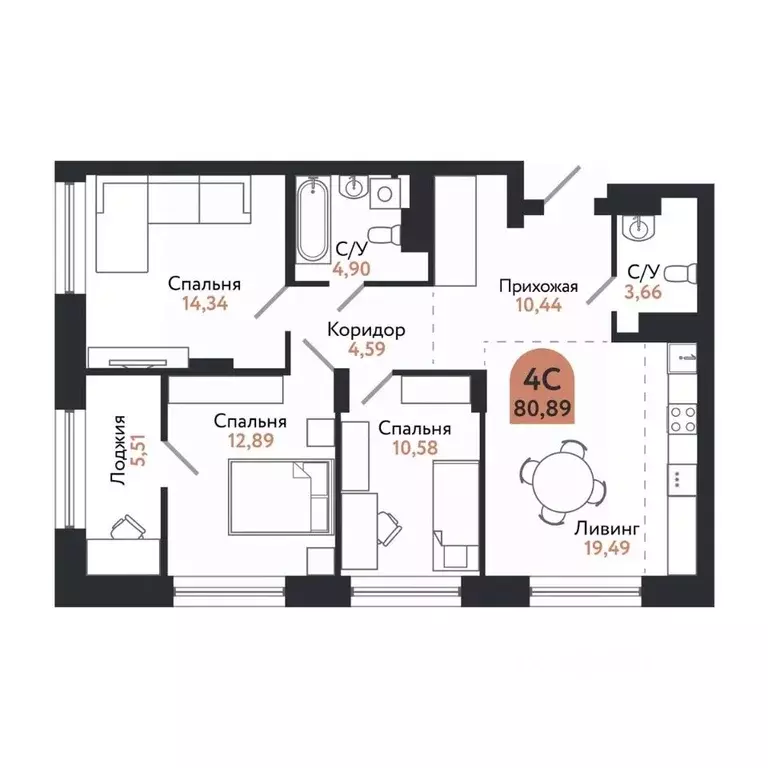 4-к кв. Томская область, Томск просп. Ленина, 206В (80.89 м) - Фото 1