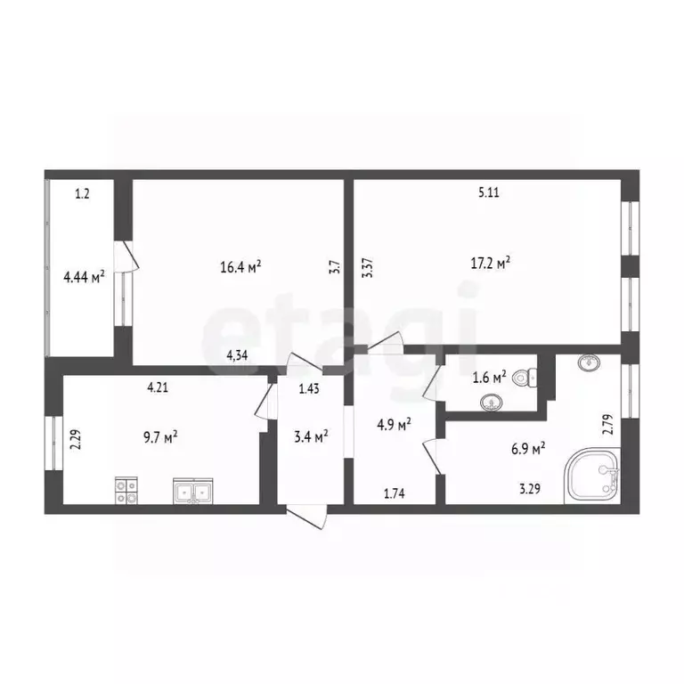 2-к кв. Севастополь ул. Комбрига Потапова, 24 (60.7 м) - Фото 2