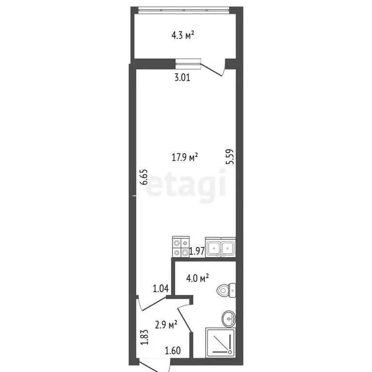 Квартира-студия: Санкт-Петербург, проспект Будённого, 23к6 (24.8 м) - Фото 1