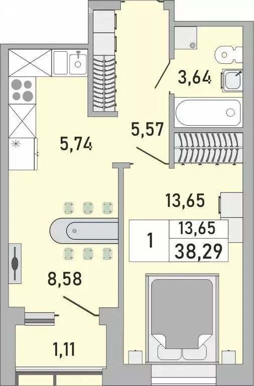 1-комнатная квартира: Уфа, Бакалинская улица, 9/1 (38.29 м) - Фото 1