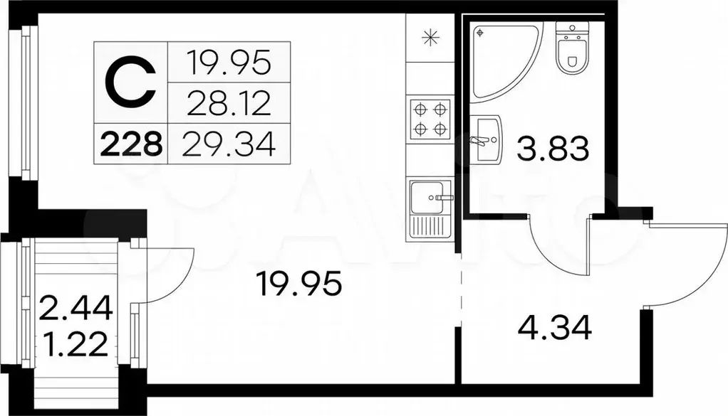 Квартира-студия, 29,3м, 10/15эт. - Фото 0