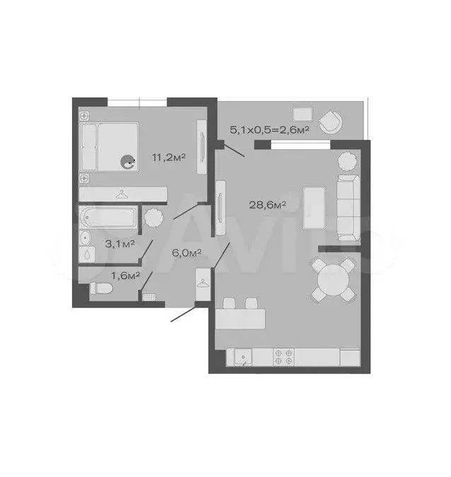 2-к. квартира, 53,1 м, 2/4 эт. - Фото 0