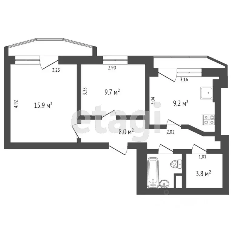 2-к кв. Воронежская область, Воронеж ул. Хользунова, 70А (50.4 м) - Фото 2
