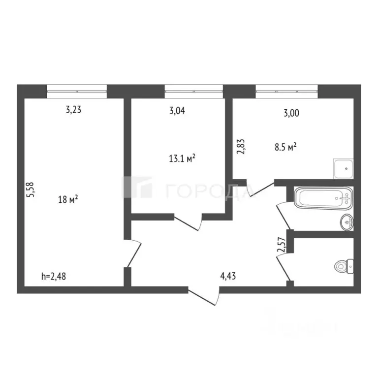 2-к кв. Кемеровская область, Прокопьевск ул. Есенина, 14 (51.9 м) - Фото 1