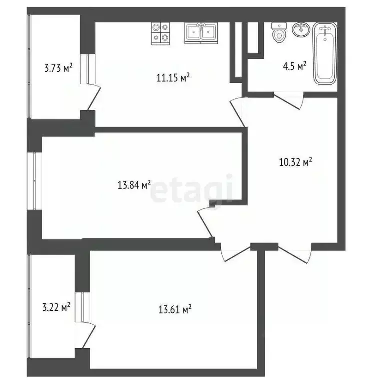 2-к кв. Ростовская область, Ростов-на-Дону Тибетская ул., 1Вс3 (61.1 ... - Фото 1