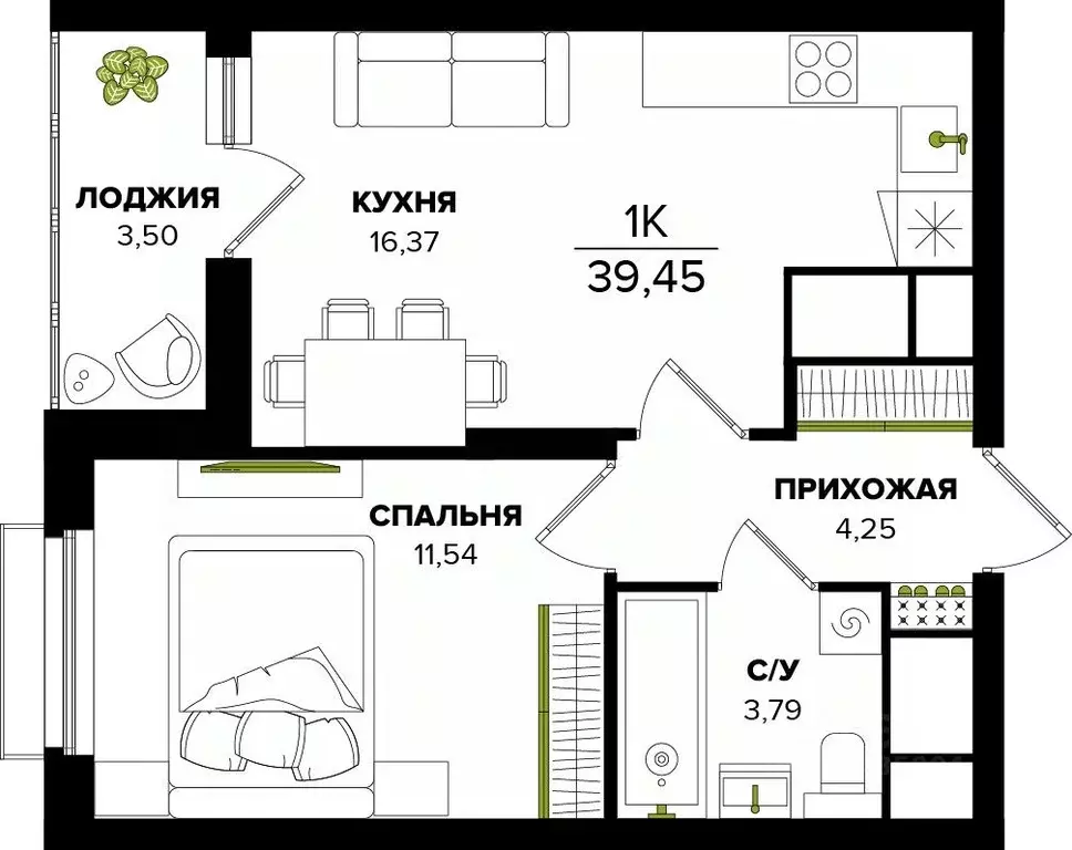 1-к кв. Тульская область, Тула  (39.45 м) - Фото 0
