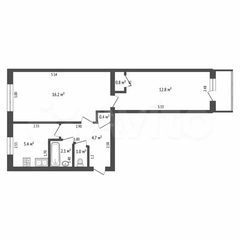 2-к. квартира, 43,4 м, 5/5 эт. - Фото 0
