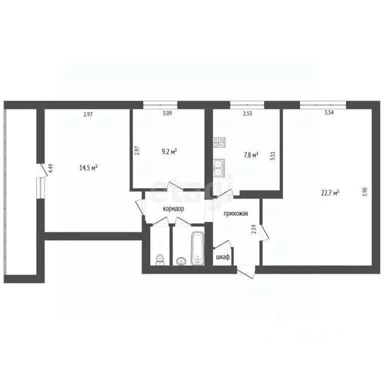 3-к кв. Москва ул. Зои и Александра Космодемьянских, 18К2 (64.5 м) - Фото 2