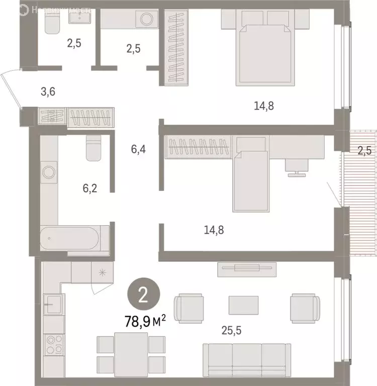 2-комнатная квартира: Новосибирск, улица Аэропорт (78.86 м) - Фото 1