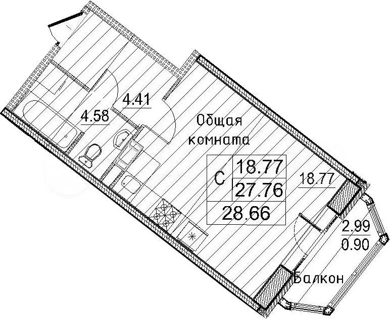 Квартира-студия, 28,7 м, 3/12 эт. - Фото 0