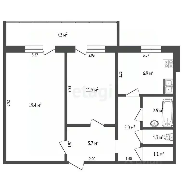 2-к кв. Тюменская область, Тюмень ул. Монтажников, 16 (53.8 м) - Фото 2