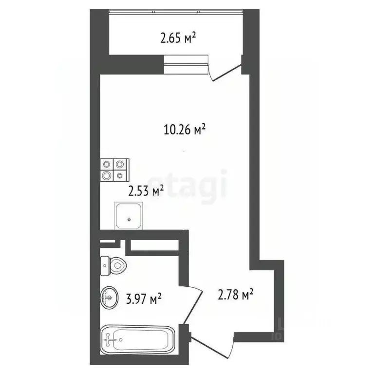 Студия Тюменская область, Тюмень ул. Селекционная, 2 (19.1 м) - Фото 1