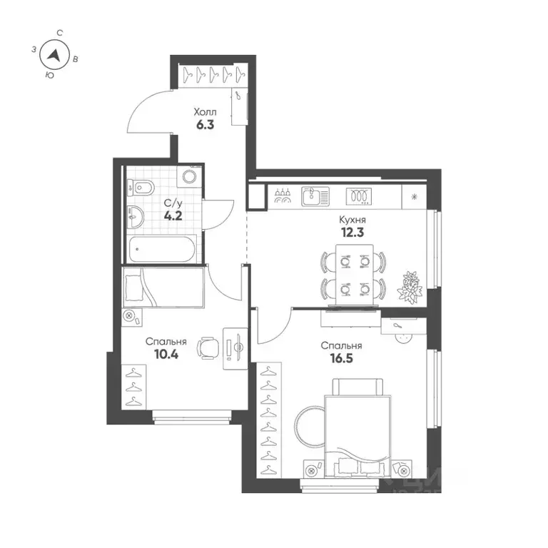 2-к кв. Свердловская область, Екатеринбург Солнечный жилрайон,  (49.7 ... - Фото 1