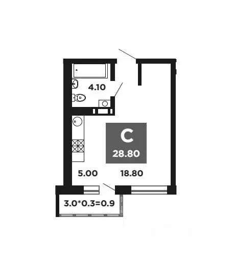 Студия Краснодарский край, Краснодар ул. Конгрессная, 19/1 (28.8 м) - Фото 1