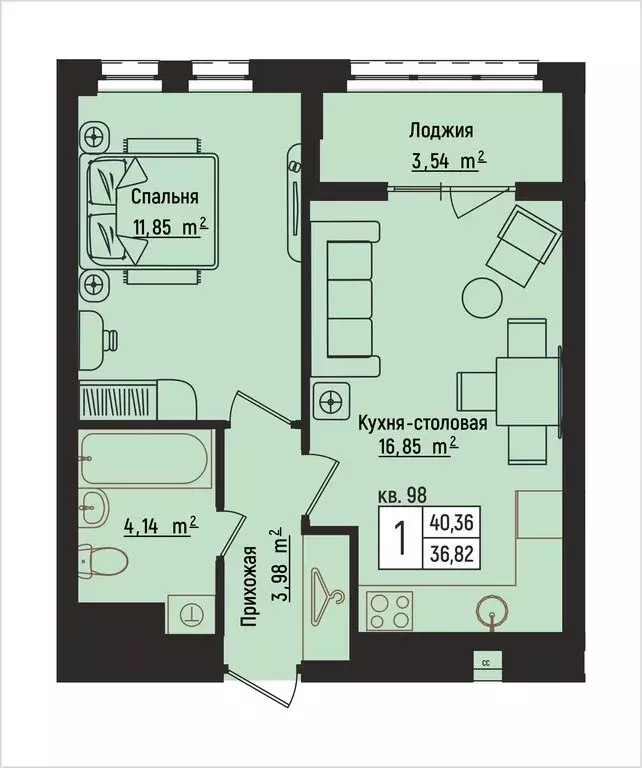 1-комнатная квартира: Нижний Новгород, Литературная улица, 5 (40.36 м) - Фото 1