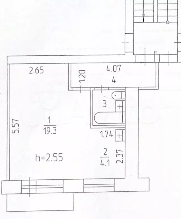 1-к. квартира, 31,3 м, 4/5 эт. - Фото 0