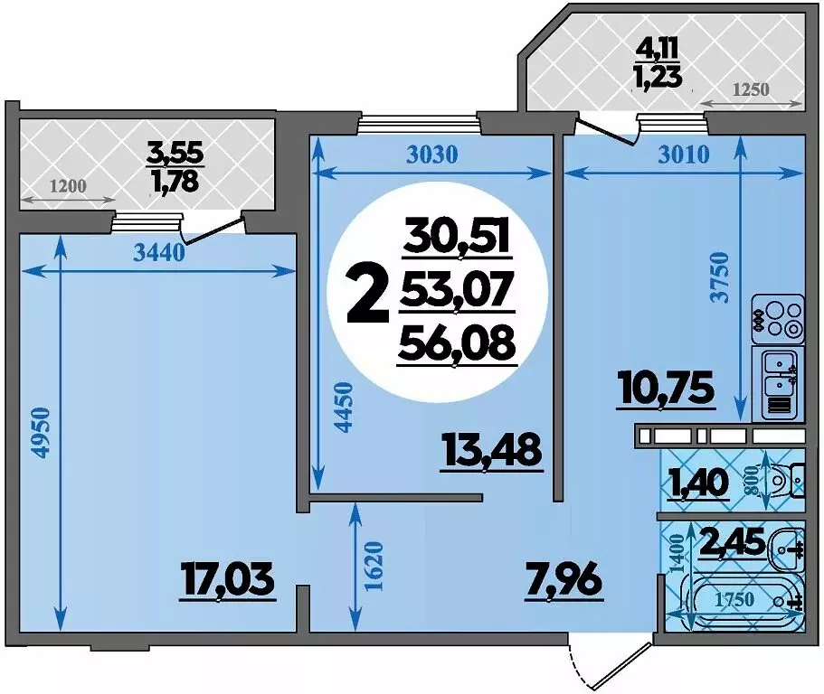 2-комнатная квартира: Крымск, микрорайон Надежда (56.08 м) - Фото 1