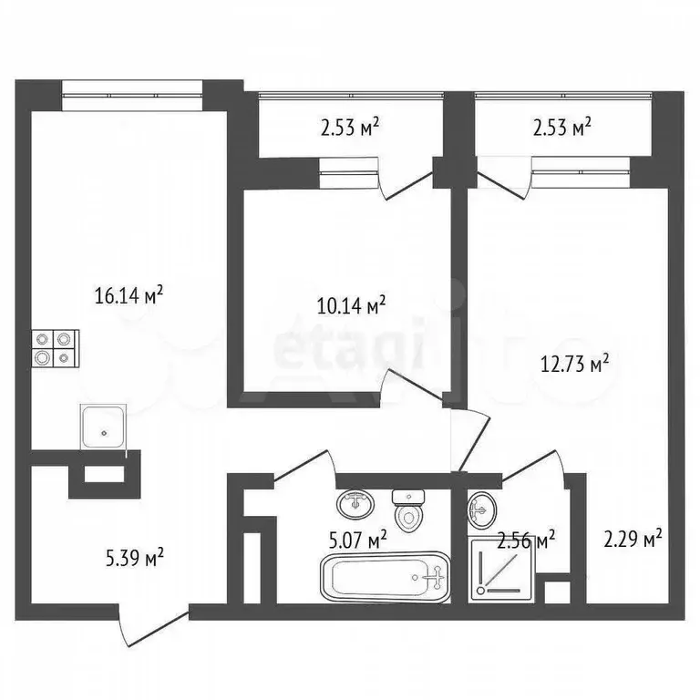 2-к. квартира, 60 м, 2/7 эт. - Фото 0