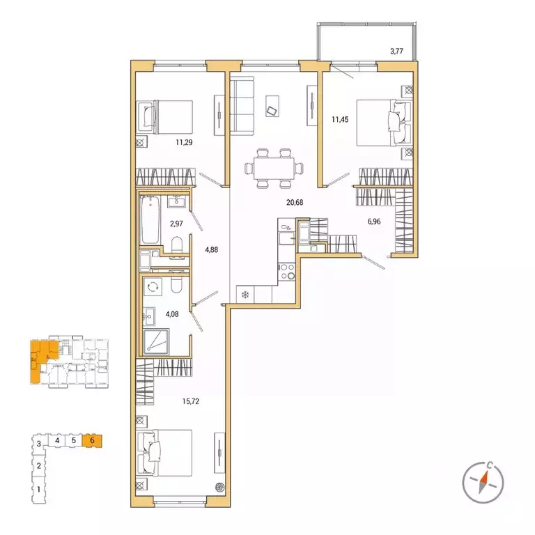 3-к кв. Санкт-Петербург Окла жилой комплекс (79.16 м) - Фото 0
