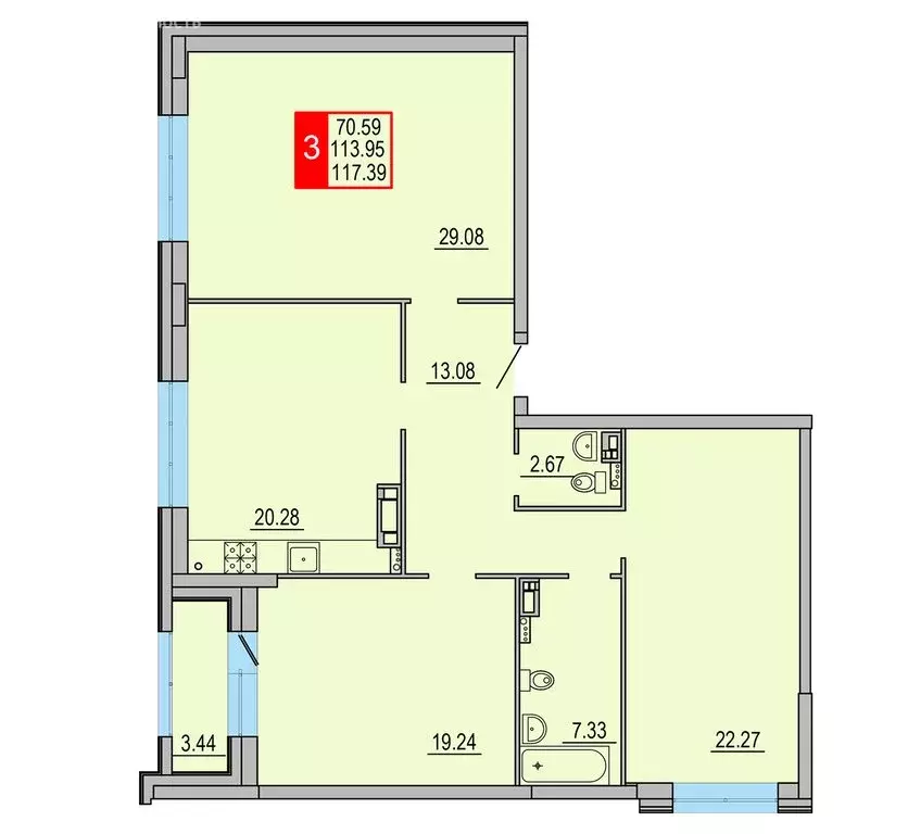 3-комнатная квартира: Тверь, Заволжский район (117.39 м) - Фото 1
