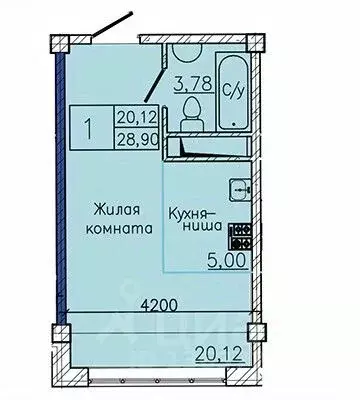 Студия Ставропольский край, Пятигорск ул. Ермолова, 28А (28.29 м) - Фото 1