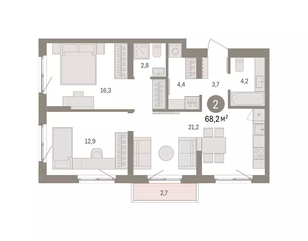 2-комнатная квартира: Екатеринбург, жилой район Юго-Западный, жилой ... - Фото 2