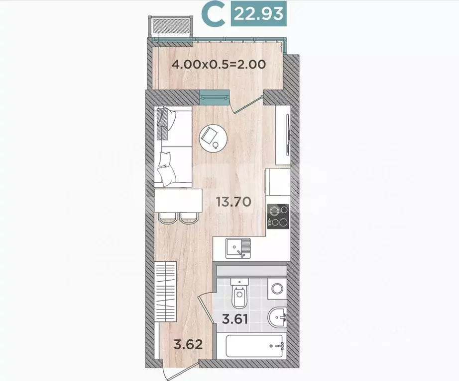 Студия Краснодарский край, Темрюк Дальняя ул., 30 (25.0 м) - Фото 1