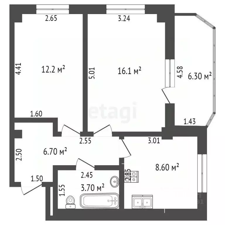 2-к кв. Ростовская область, Ростов-на-Дону ул. Тружеников, 86/5 (50.0 ... - Фото 1