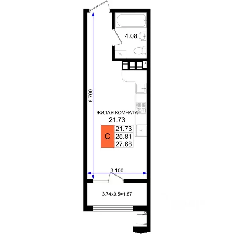 Студия Краснодарский край, Новороссийск ул. Григория Белькинда (27.68 ... - Фото 1