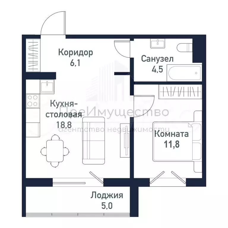 1-к. квартира, 41 м, 3/10 эт. - Фото 0