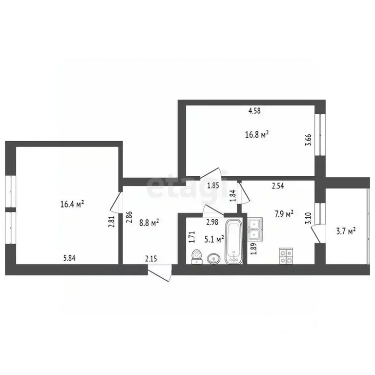 2-к кв. Калининградская область, Гурьевск Советская ул., 24 (48.7 м) - Фото 1