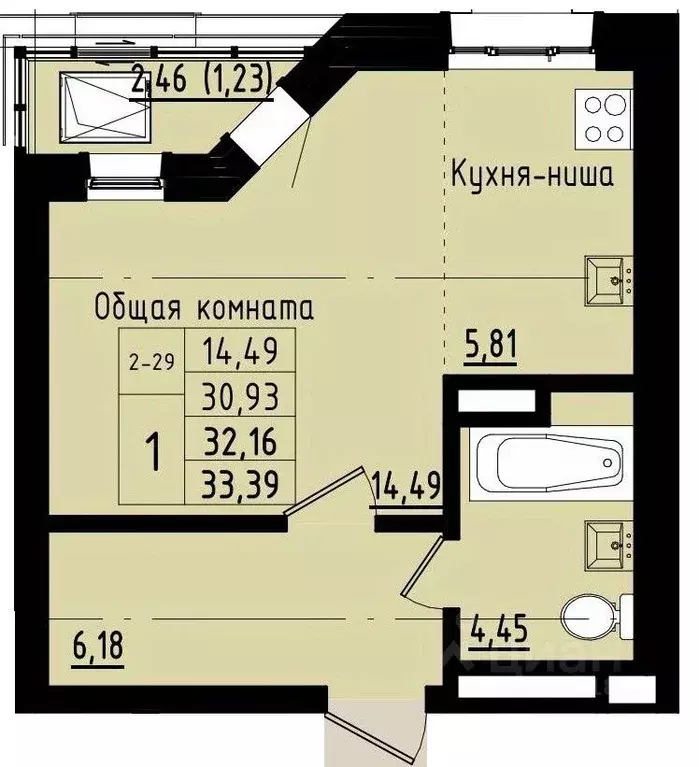 1-к кв. Саха (Якутия), Покровск ул. Орджоникидзе, 68 (32.16 м) - Фото 1