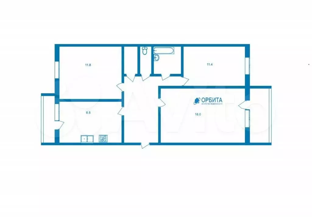 3-к. квартира, 66 м, 1/3 эт. - Фото 0