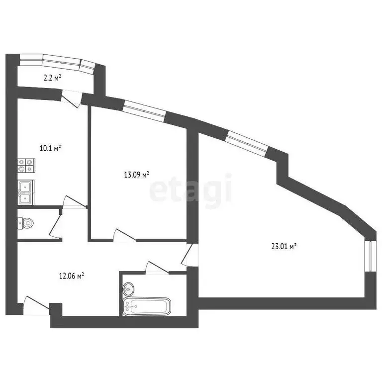 2-комнатная квартира: Санкт-Петербург, проспект Королёва, 21к1 (68.6 ... - Фото 1