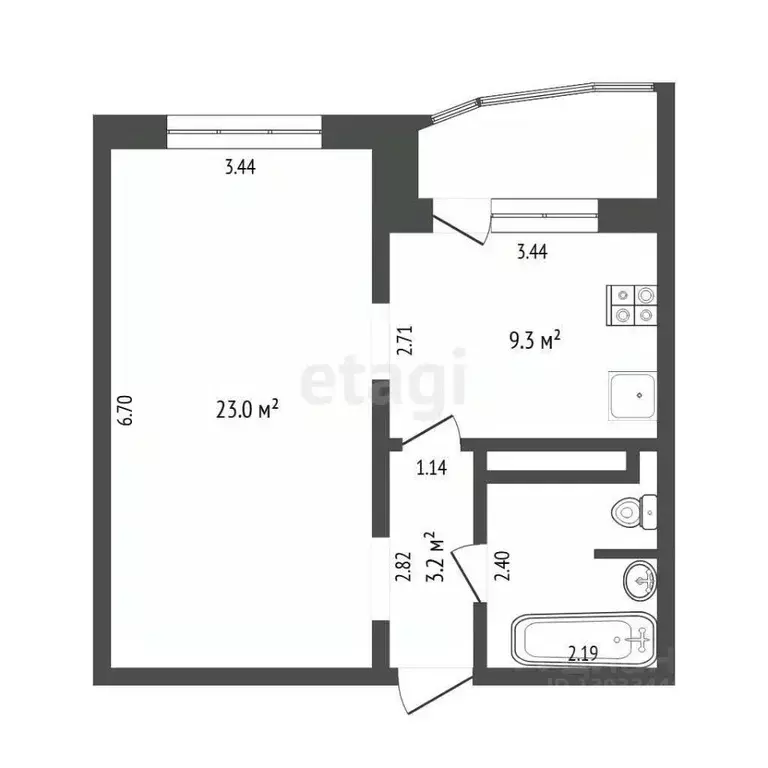 1-к кв. Тюменская область, Тюмень ул. Александра Митинского, 3 (40.8 ... - Фото 2