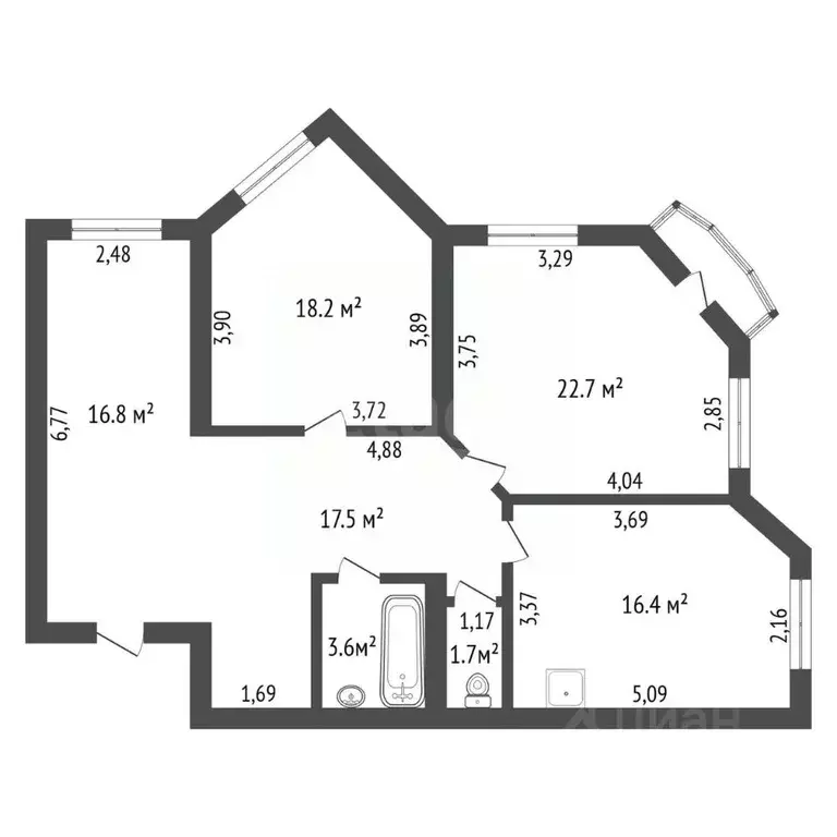 3-к кв. Амурская область, Благовещенск ул. Калинина, 52 (96.9 м) - Фото 1