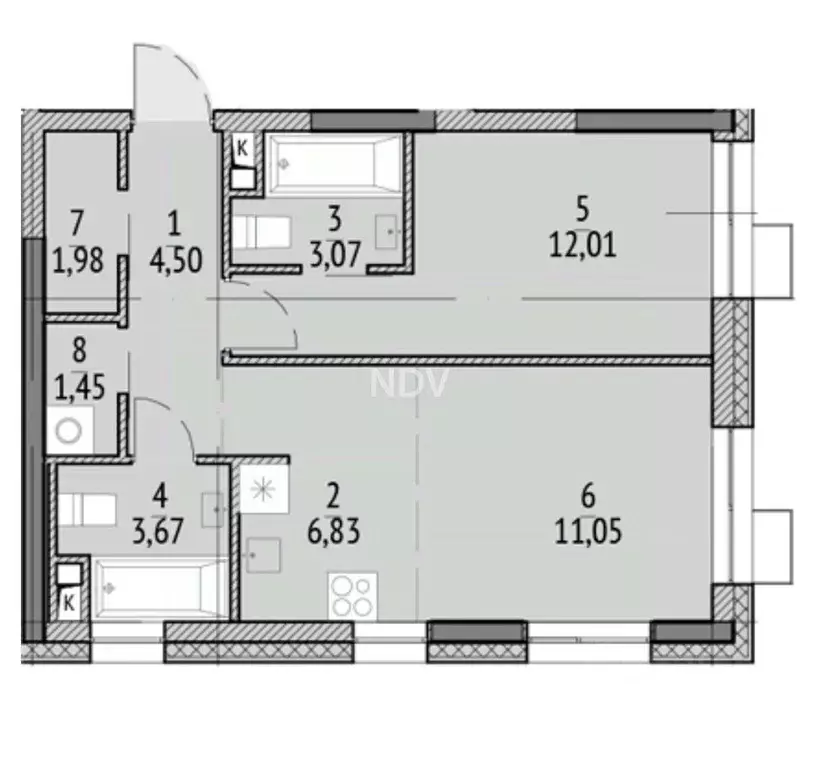 Квартира, 2 комнаты, 44.56 м - Фото 0