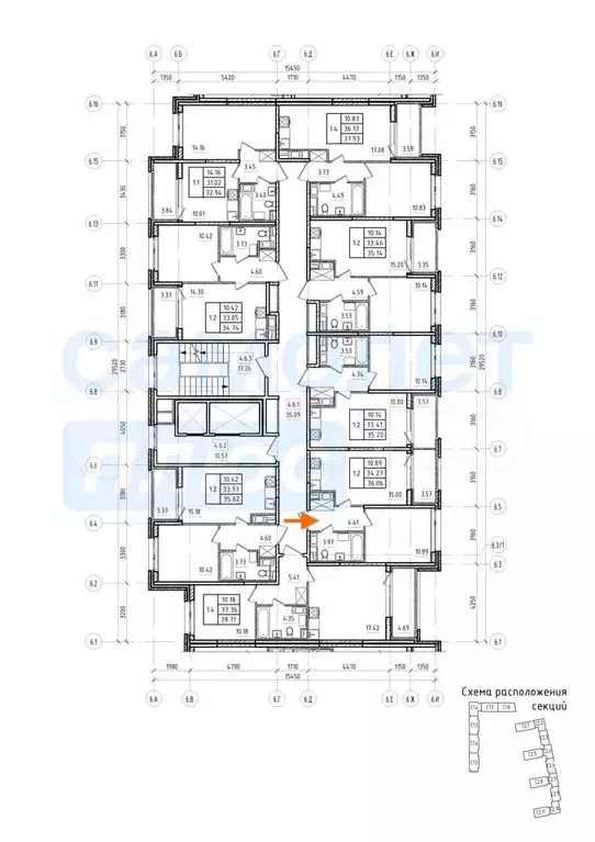 1-к. квартира, 34,3 м, 3/9 эт. - Фото 1