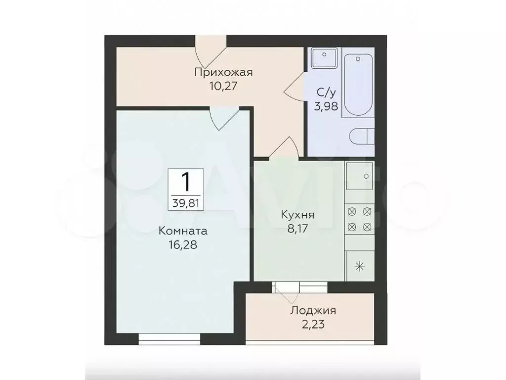 1-к. квартира, 39,8 м, 14/16 эт. - Фото 0