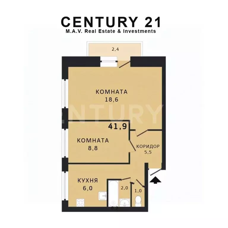 2-к кв. Санкт-Петербург Белградская ул., 10К2 (41.9 м) - Фото 2