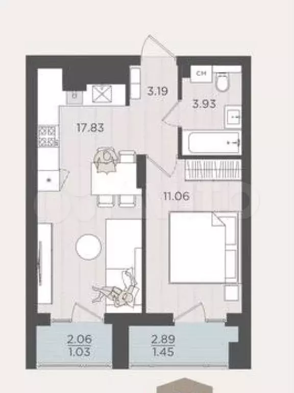 1-к. квартира, 38,5 м, 1/9 эт. - Фото 1