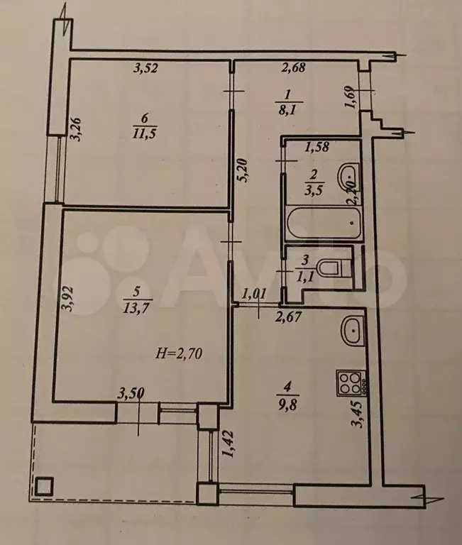 2-к. квартира, 49 м, 5/9 эт. - Фото 0