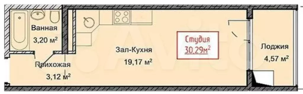Квартира-студия, 30,3 м, 8/13 эт. - Фото 1