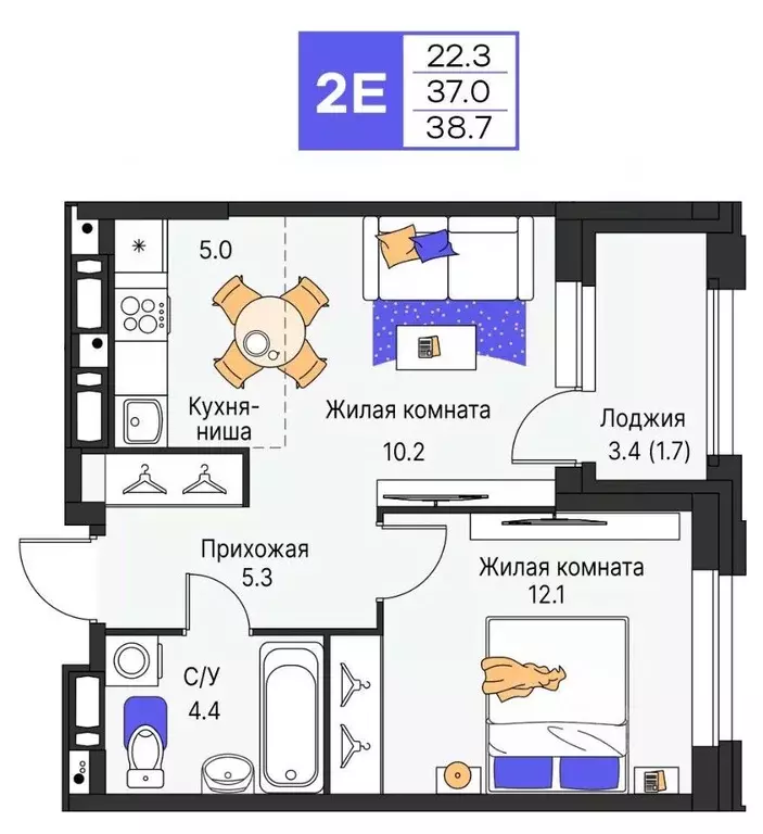 2-к кв. Пермский край, Пермь ул. Карла Модераха, 7 (38.7 м) - Фото 1