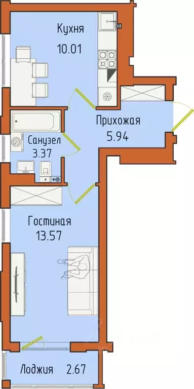 1-к кв. Калининградская область, Светлогорск пос. Отрадное,  (35.56 м) - Фото 0