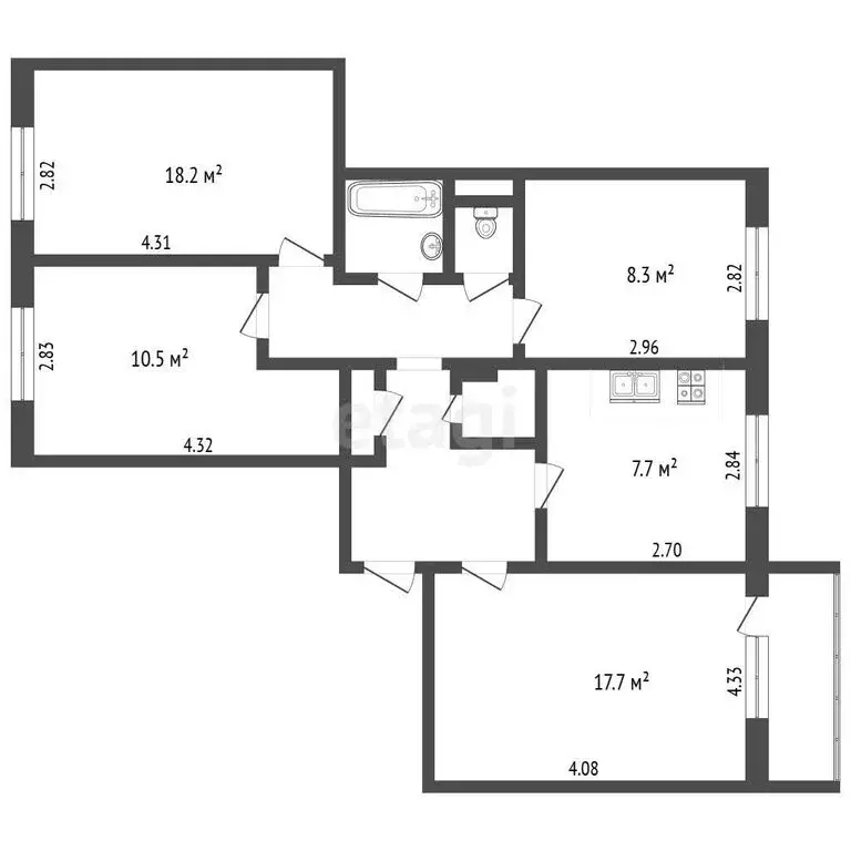 4-комнатная квартира: Челябинск, Российская улица, 167 (73.2 м) - Фото 1