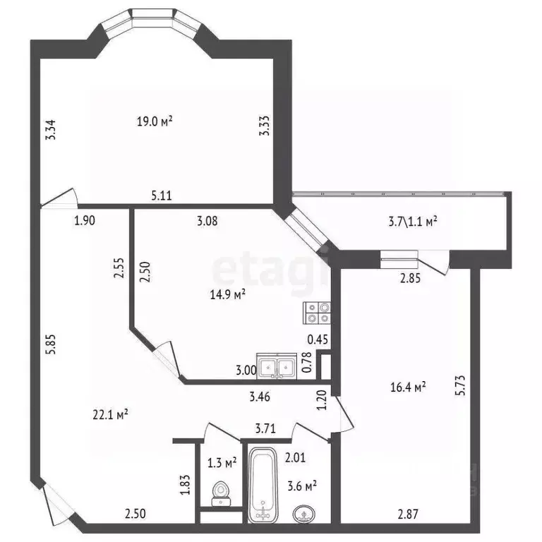 2-к кв. Санкт-Петербург просп. Культуры, 19к3 (77.3 м) - Фото 1