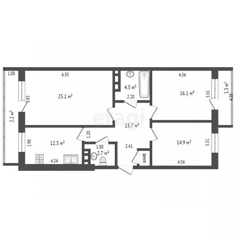 3-к кв. Самарская область, Самара ул. Алексея Толстого, 70 (92.0 м) - Фото 2