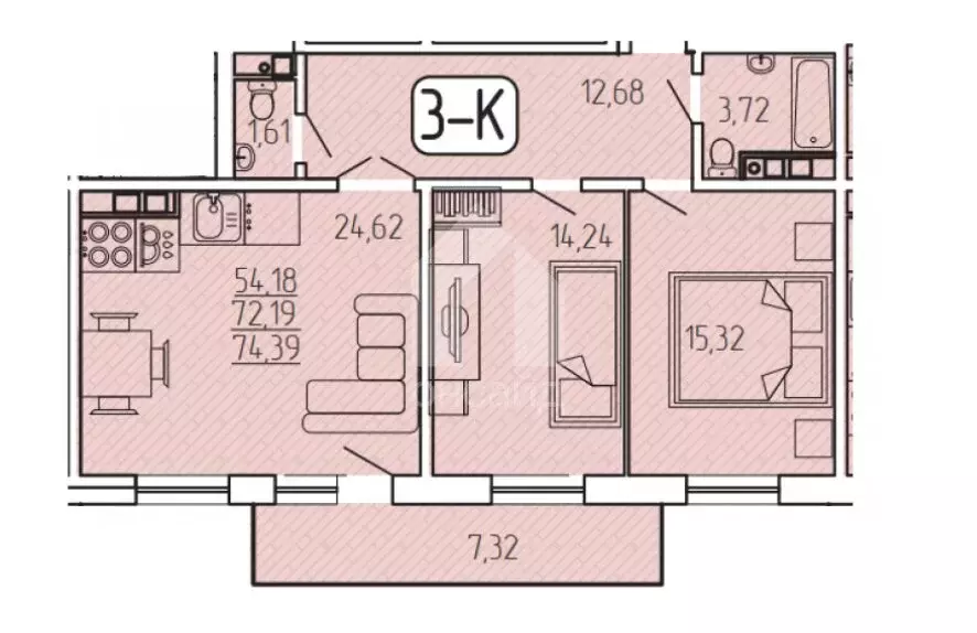 3-комнатная квартира: Улан-Удэ, микрорайон 140Б, 5/2 (74.39 м) - Фото 0